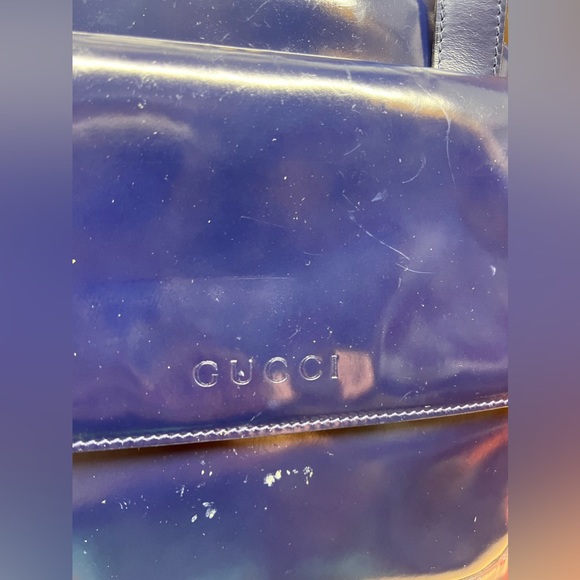 Gucci Bamboo Blue Patent Leather Bag with Long Strap,bamboo zipper pull - Picture 9 of 13